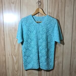 Jaclyn Smith Vintage Blue V-Neck Short Sleeve Sweater M